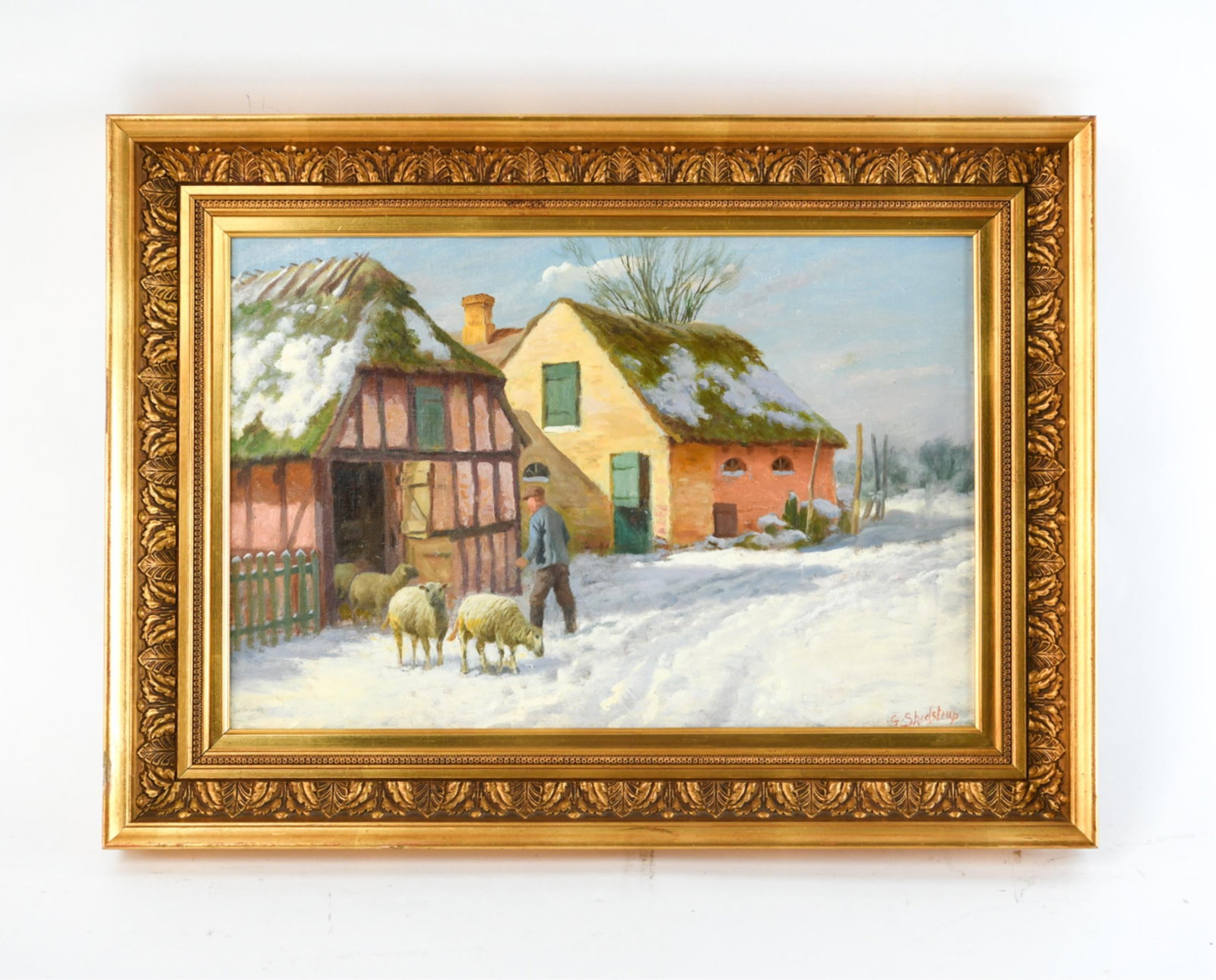 Vintage Winter Scene by George Skodstrup - (Frame) H 18" x W 24", (Sight) H 12.25" x W 18.5" (1 of 5)