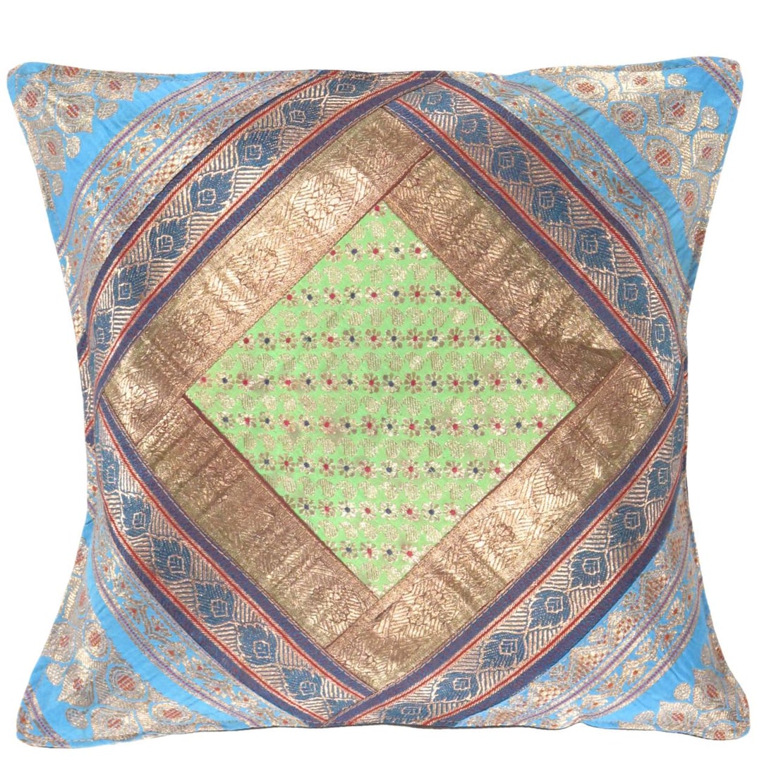 Vintage Sari silk Square Pillow Case 16 " (1 of 2)