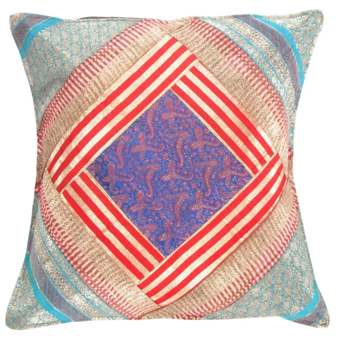 Vintage Sari silk Square Pillow Case 16 " (1 of 2)