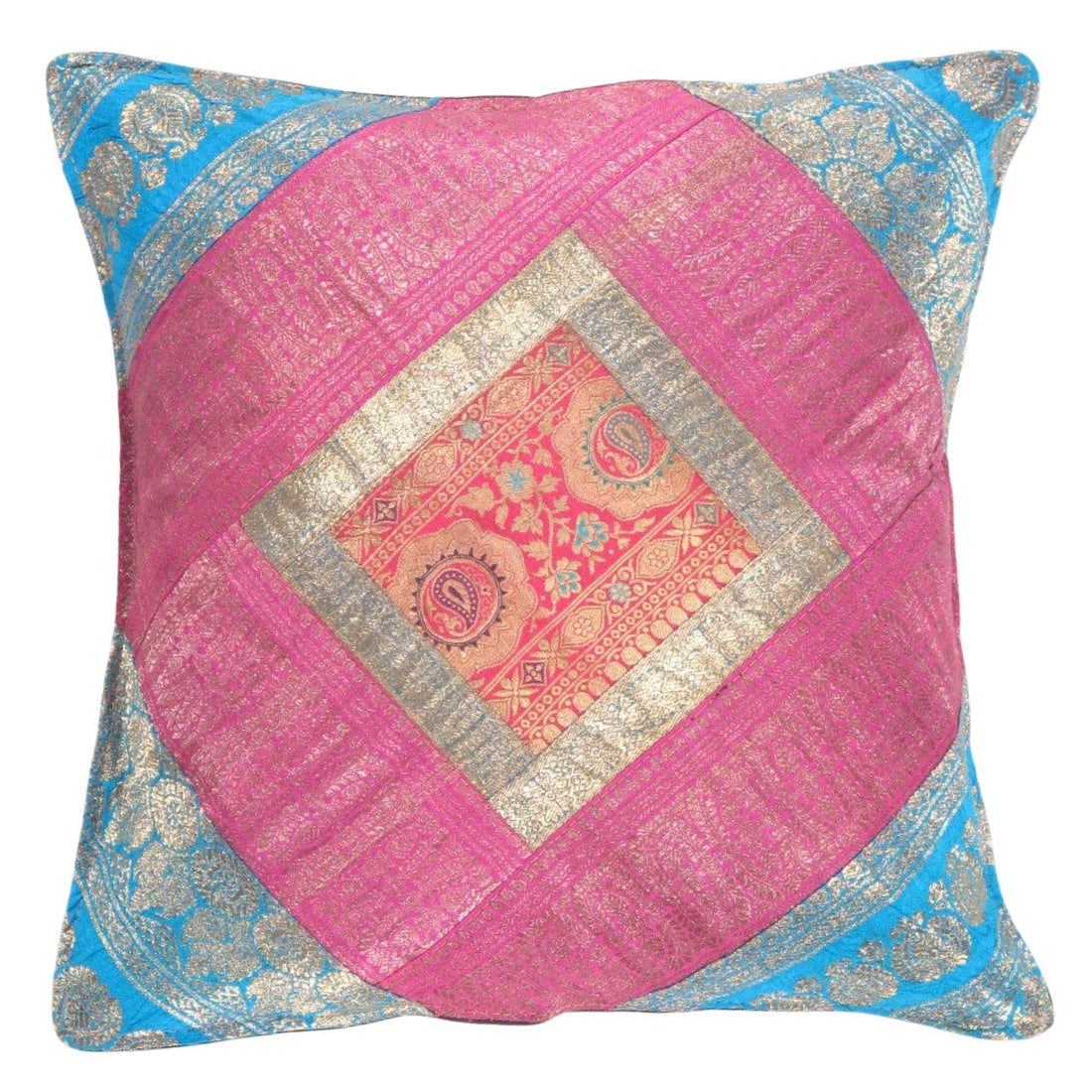 Vintage Sari silk Square Pillow Case 16 " (1 of 2)