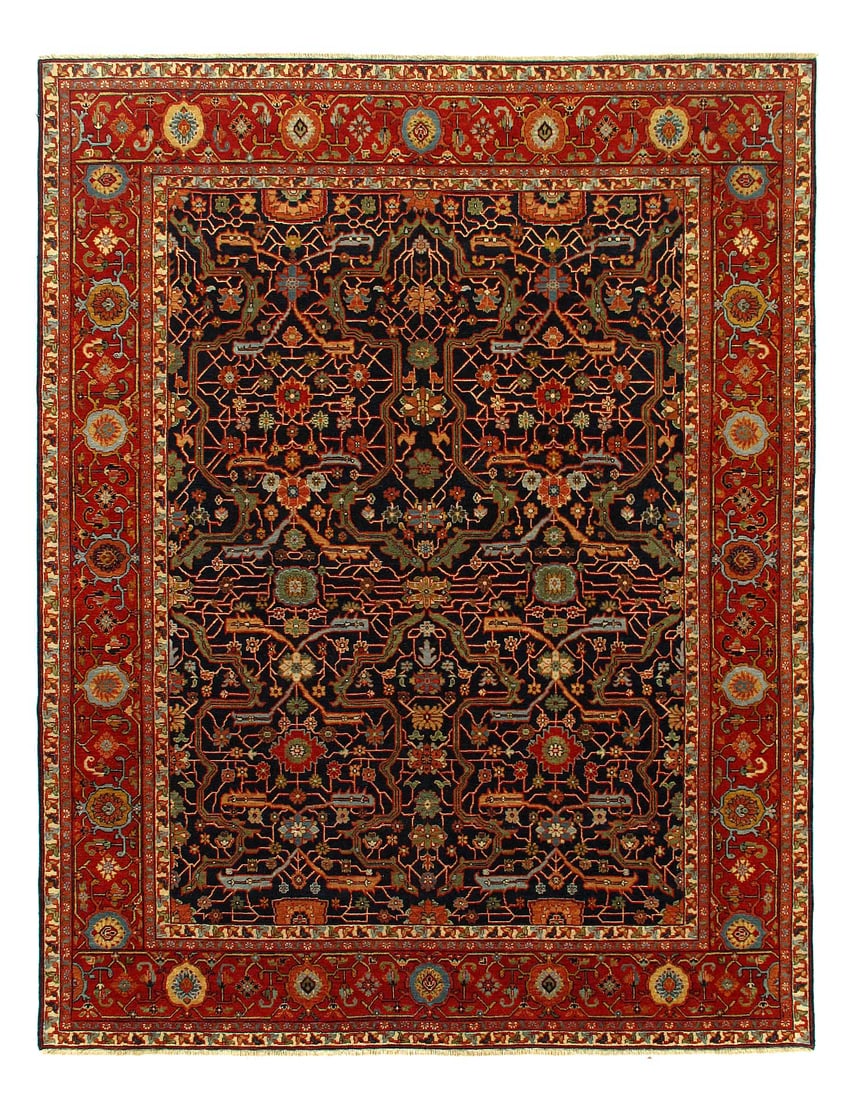 Navy Blue Fine Hand Knotted Persian serapi Design Rug 8'X 10'1" (1 of 4)