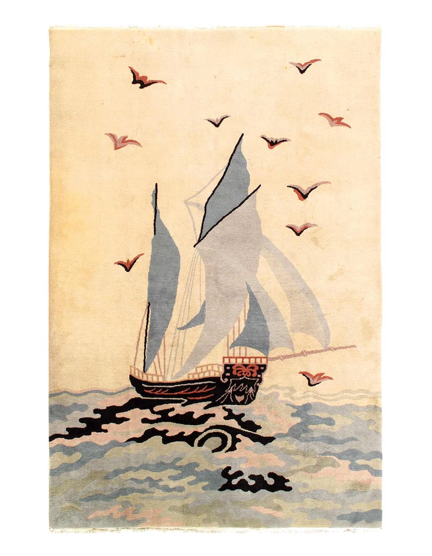 Antique Chinese Art Deco Sailing 5'2"X 8': Antique Chinese Art Deco Sailing 5'2"X 8'- Antique circa 1920, Art Deco, Hand-Knotted, Lamb's Wool, 300 -D15324- 862.This item is part of our fine auction collection which includes many fine home acce