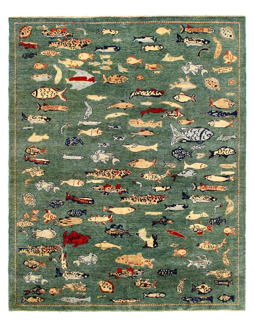 Fine hand Knotted Gabbeh Fish design 6'8"X 8'3': Fine hand Knotted Gabbeh Fish design 6'8"X 8'3' - NEW, Gabbeh, Hand-Knotted, Lamb's Wool, 300 -D15323- 862.This item is part of our fine auction collection which includes many fine home accessories in