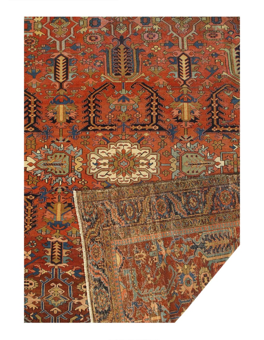 Rust Persian Antique Serapi 9'7"x 11'9" - 3