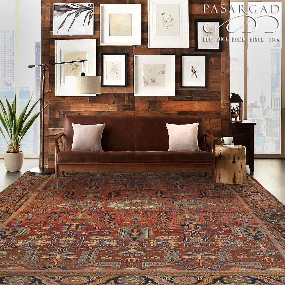 Rust Persian Antique Serapi 9'7"x 11'9" - 4