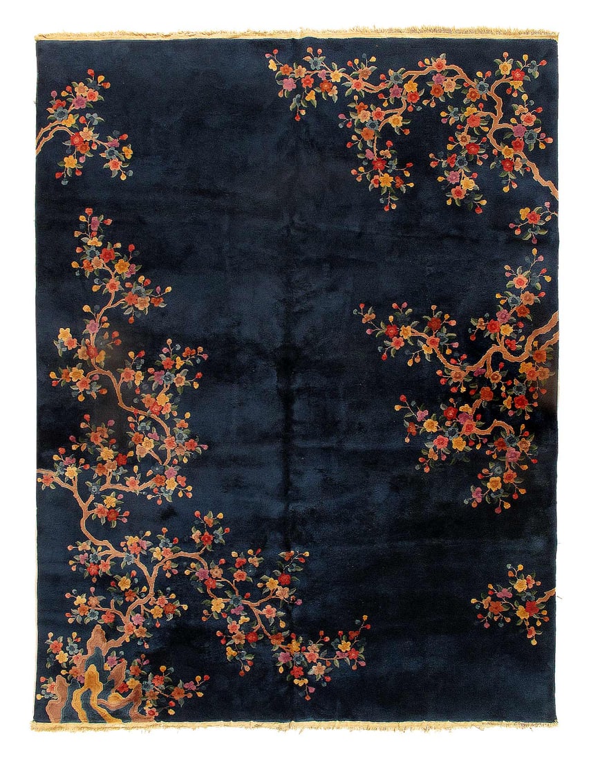 Navy Blue Fine Antique Chinese Art Deco Rug 10'X 12'3": Navy Blue Fine Antique Chinese Art Deco Rug 10'X 12'3"- antique Circa 1920, Art Deco, Hand-Knotted, Lamb's Wool, 300 -D15373- 862.This item is part of our fine auction collection which includes many f