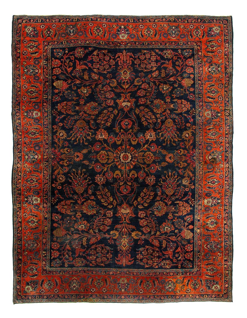 Navy Blue Persian Antique Sarouk 9'11'' X 13'8'': Navy Blue Persian Antique Sarouk 9'11'' X 13'8'' - Late Nineteenth Century, Sarouk, Hand-Knotted, Lamb's Wool, 300 -D12451- 862.This item is part of our fine auction collection which includes many fin