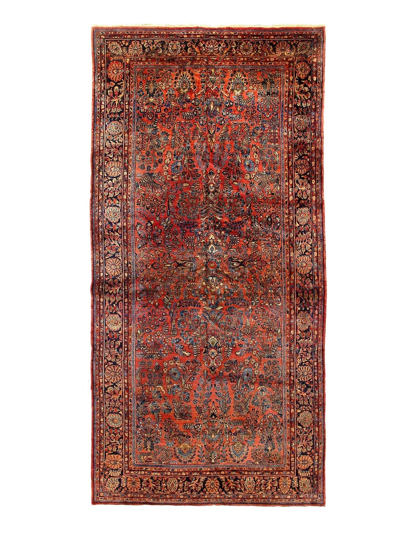 Rust Antique Sarouk Rug 7' X 14'3": Rust Antique Sarouk Rug 7' X 14'3" - CIRCA 1920, Sarouk, Hand-Knotted, Lamb's Wool, 300 -D15020- 862.This item is part of our fine auction collection which includes many fine home accessories includin
