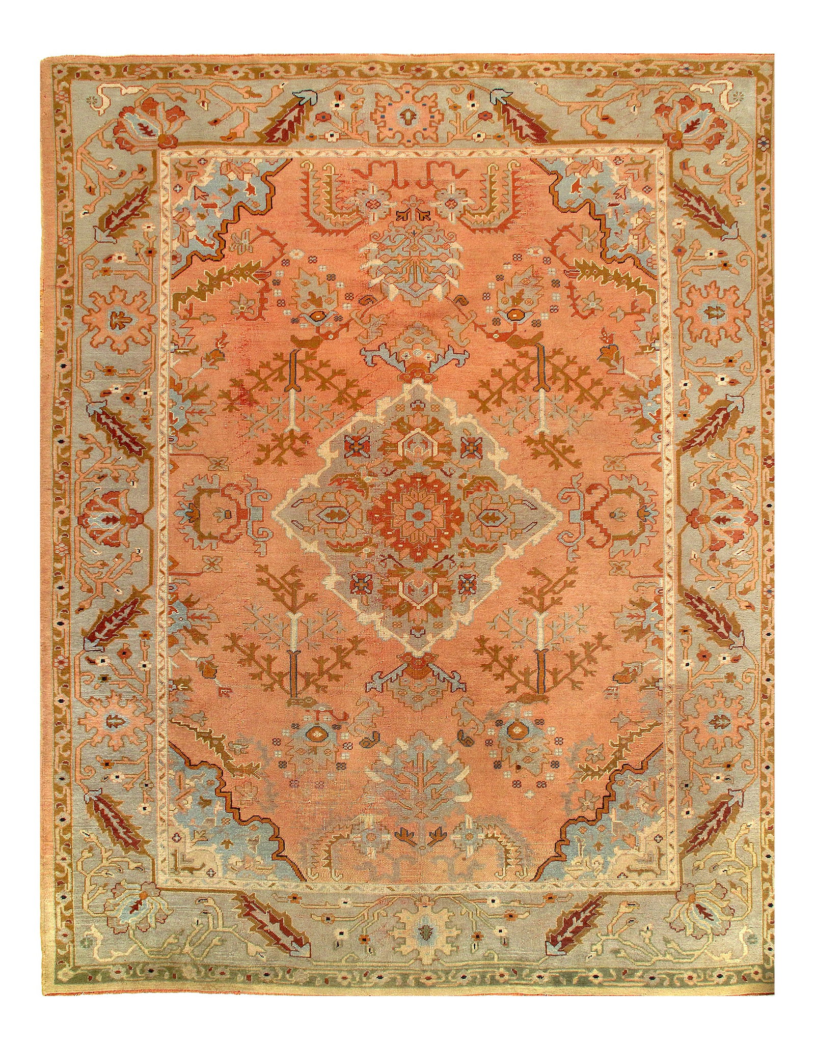 Salmon Turkish Oushak 8'8" X 11'4": Salmon Turkish Oushak 8'8" X 11'4" - Circa 1880, Oushak, Hand-Knotted, Wool on Cotton, 300 -D08811- 862.This item is part of our fine auction collection which includes many fine home accessories inclu