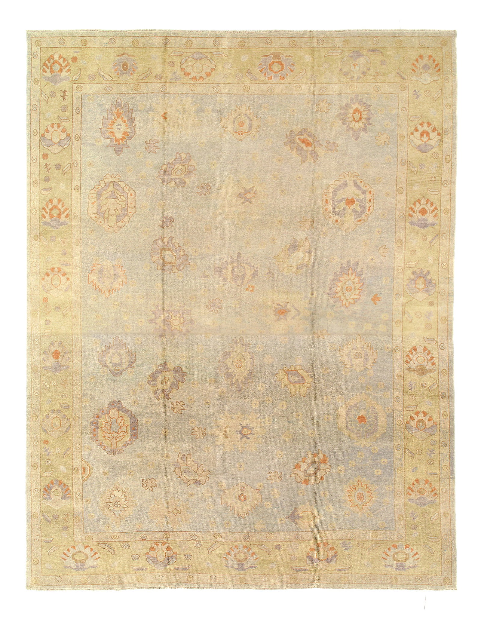 Light blue Hand Knotted Turkish Rug 11' X 14': Light blue Hand Knotted Turkish Rug 11' X 14' - New, Oushak, Hand-Knotted, Lamb's Wool, 300 -D05633- 862.This item is part of our fine auction collection which includes many fine home accessories