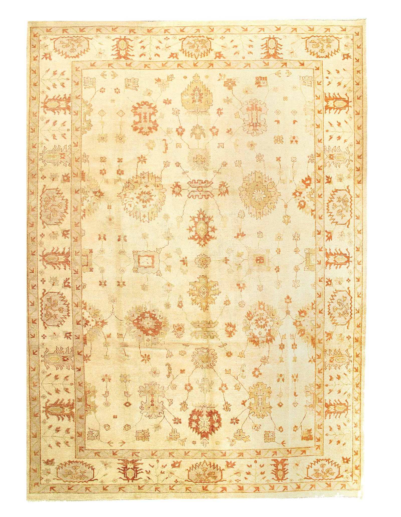 Ivory Fine Hand Knotted Oushak 9'11'' X 13'7'': Ivory Fine Hand Knotted Oushak 9'11'' X 13'7'' - New, Oushak, Hand-Knotted, Lamb's Wool, 300 -30776- 862.This item is part of our fine auction collection which includes many fine home accessories incl