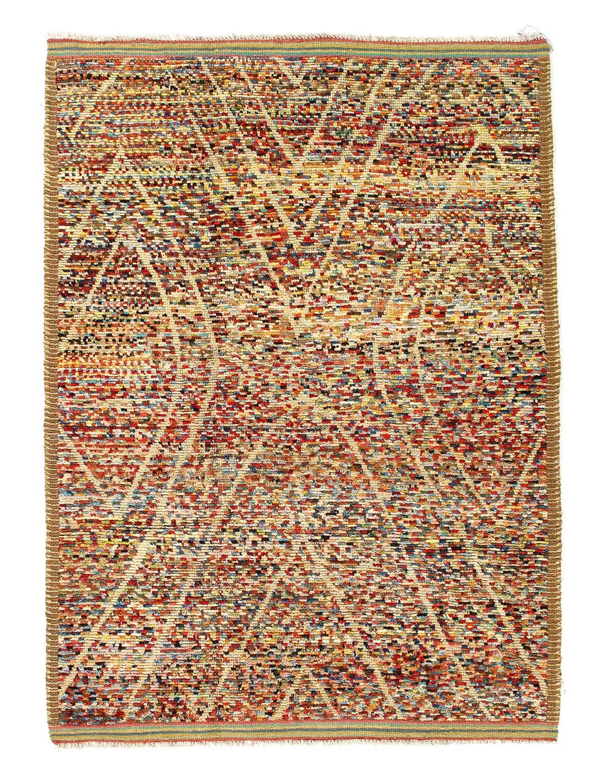 Multi Color Fine Hand knotted Moroccan 5'8'' X 8': Multi Color Fine Hand knotted Moroccan 5'8'' X 8' - New, Moroccan, Hand-Knotted, Lamb's Wool, 300 -D14399- 862.This item is part of our fine auction collection which includes many fine home