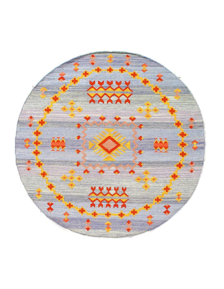 Light Blue Fine Hand Knotted Moroccon Round Rug 5' X 5': Light Blue Fine Hand Knotted Moroccon Round Rug 5' X 5' - New, Moroccan, Hand-Knotted, Flat Weave, 300 -D06935- 862.This item is part of our fine auction collection which includes many fine home