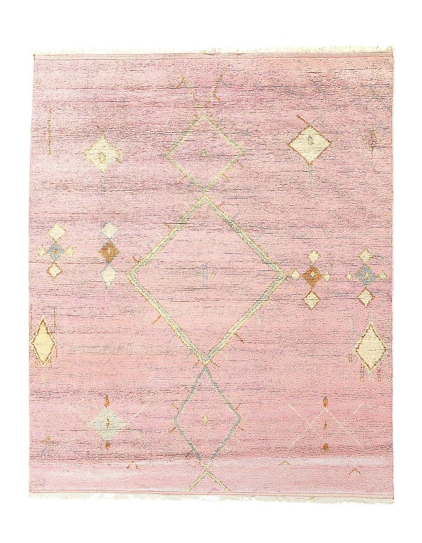 Pink Color Fine Hand knotted Moroccon Rug 8'2'' X 9'9'': Pink Color Fine Hand knotted Moroccon Rug 8'2'' X 9'9'' - New, Moroccan, Hand-Knotted, Lamb's Wool, 300 -D14386- 862.This item is part of our fine auction collection which includes many fine home