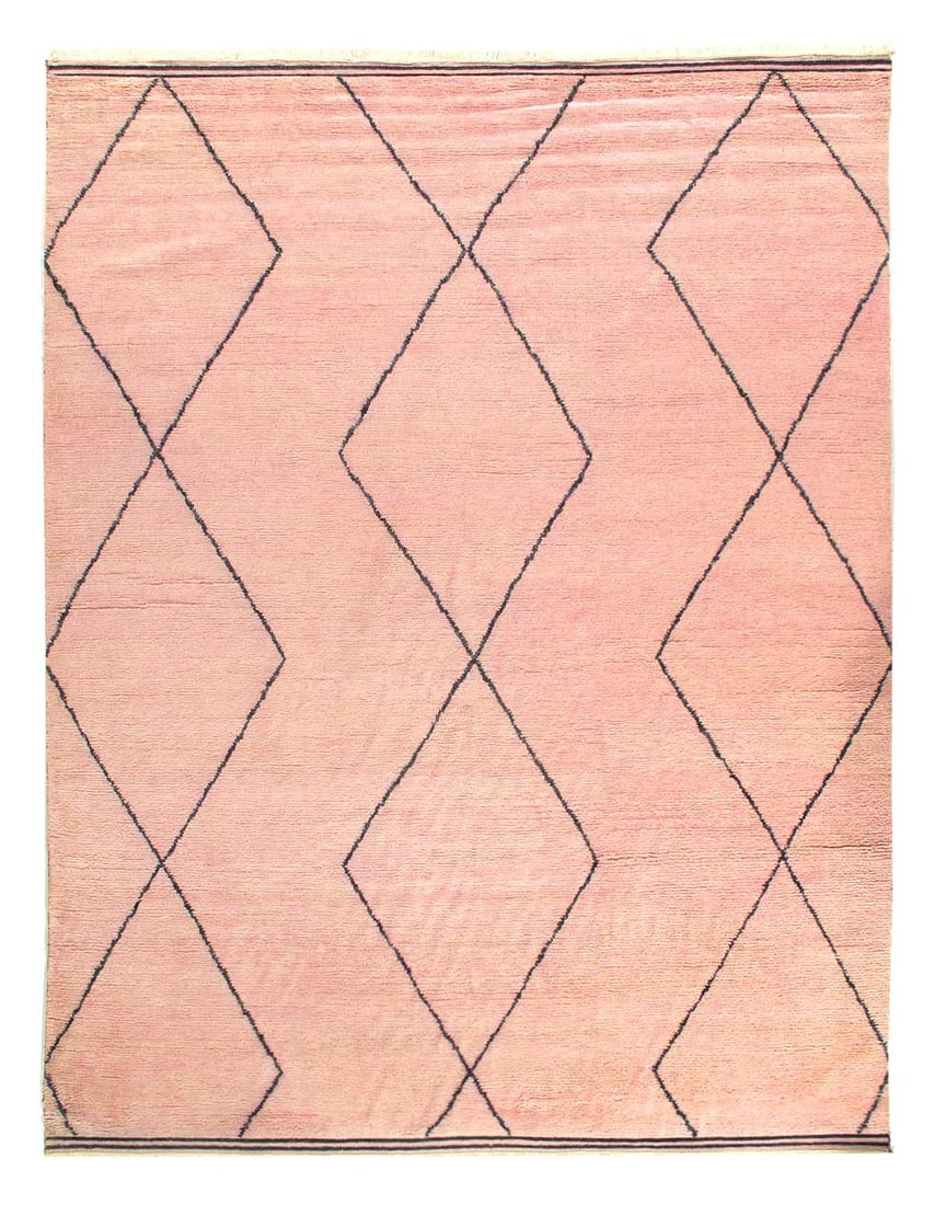 Pink Color Fine Hand knotted Moroccon Rug 9'6'' X 12': Pink Color Fine Hand knotted Moroccon Rug 9'6'' X 12' - New, Moroccan, Hand-Knotted, Lamb's Wool, 300 -D14387- 862.This item is part of our fine auction collection which includes many fine home
