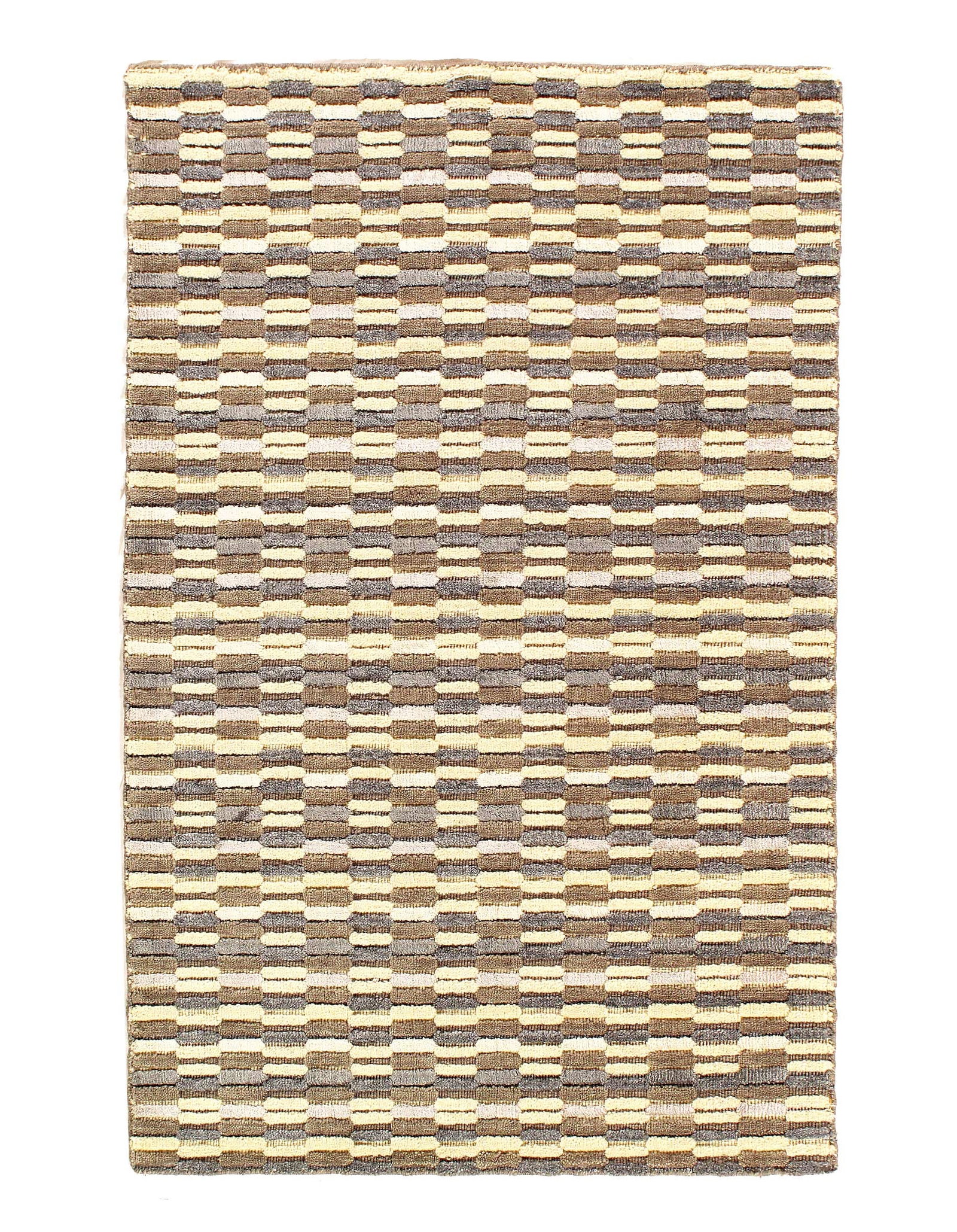 Modern Earth-tone Hand-made Wool & Bamboo Silk Indo Rug 3'X 5' (1 of 3)