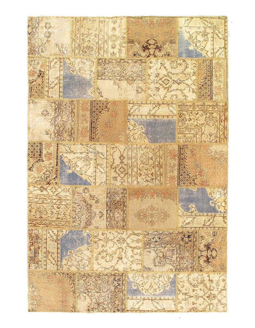 Beige Turkish Patchwork Rug 6' X 9': Beige Turkish Patchwork Rug 6' X 9' - New, Modern, Hand-Knotted, Lamb's Wool, 300 -D07065- 862.This item is part of our fine auction collection which includes many fine home accessories including