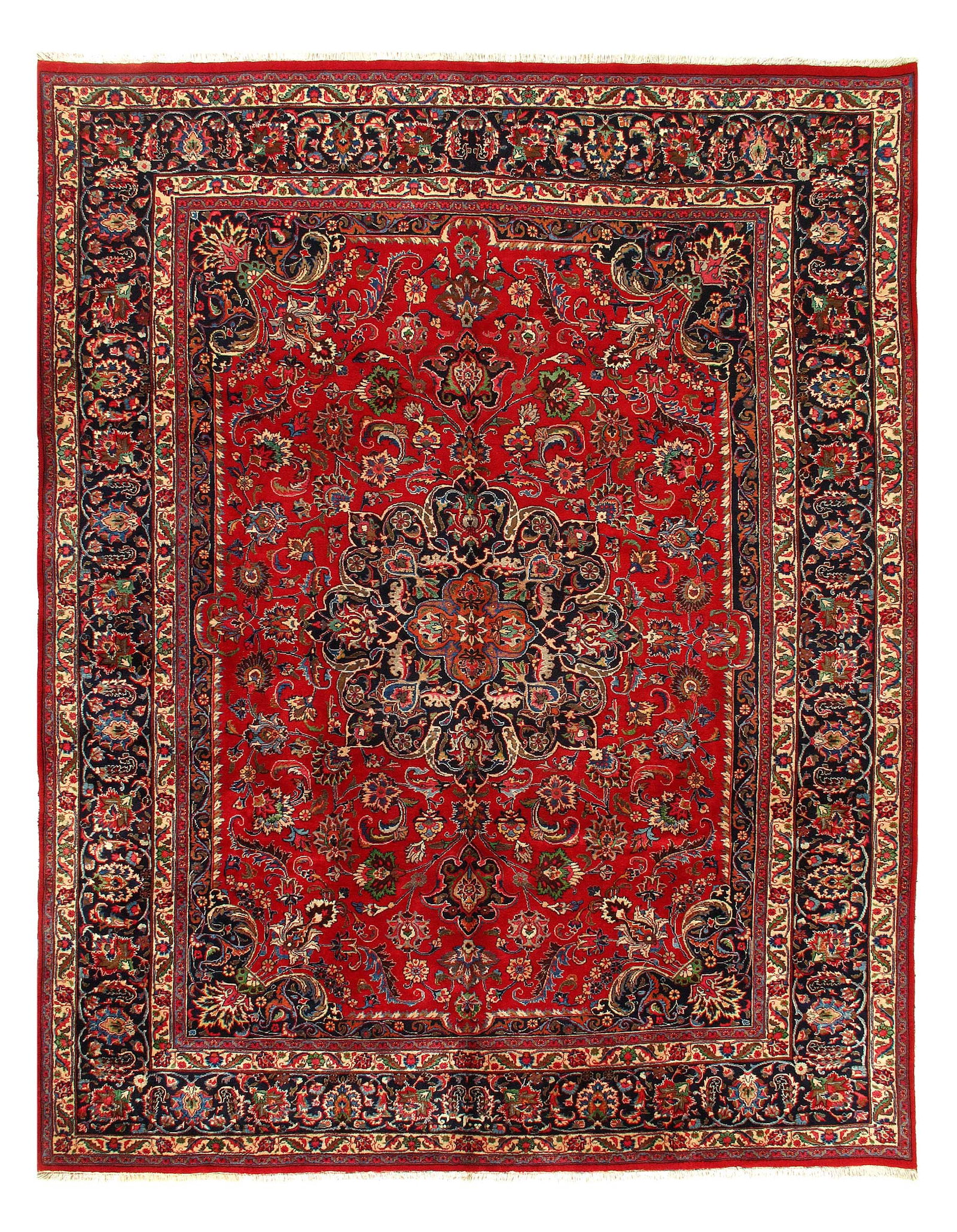 Vintage Red Persian Hand Knotted Mashad 9'8'' X 12'6'': Vintage Red Persian Hand Knotted Mashad 9'8'' X 12'6'' - Circa 1980, Mashhad, Hand-Knotted, Lamb's Wool, 300 -50288- 862.This item is part of our fine auction collection which includes many fine home 