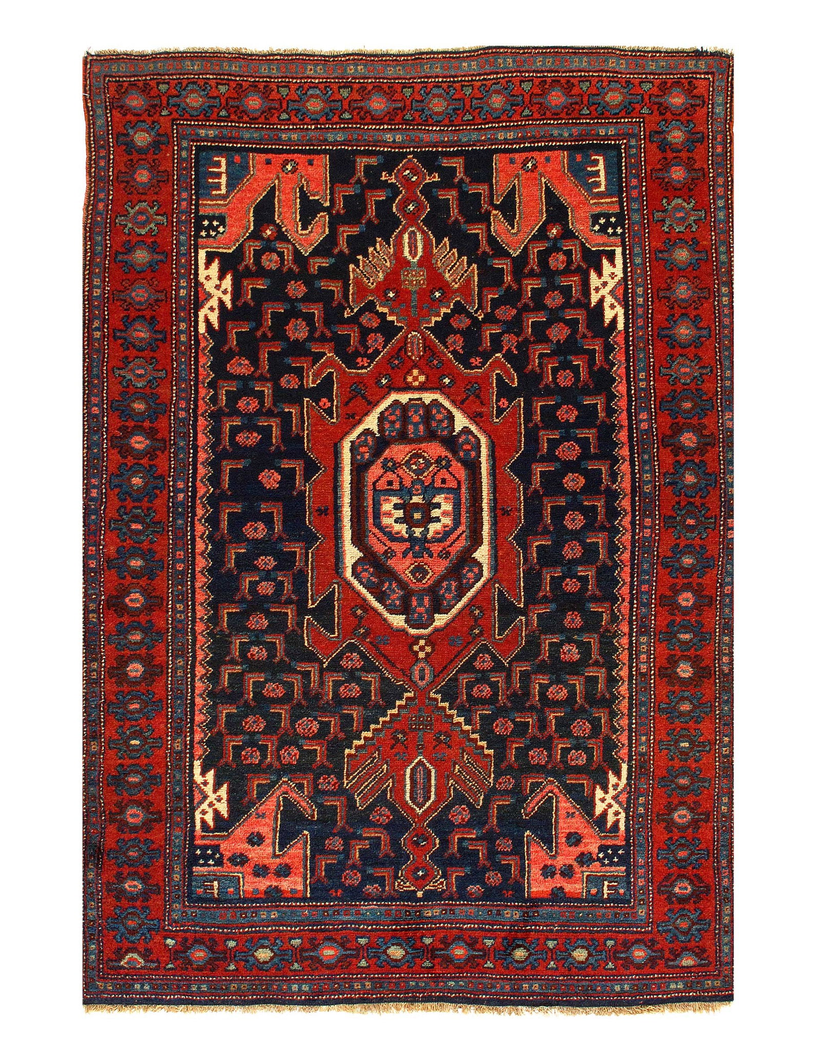 Navy Blue Fine hand Knotted Vintage Kurdish Rug 3'11'' X 6' (1 of 1)