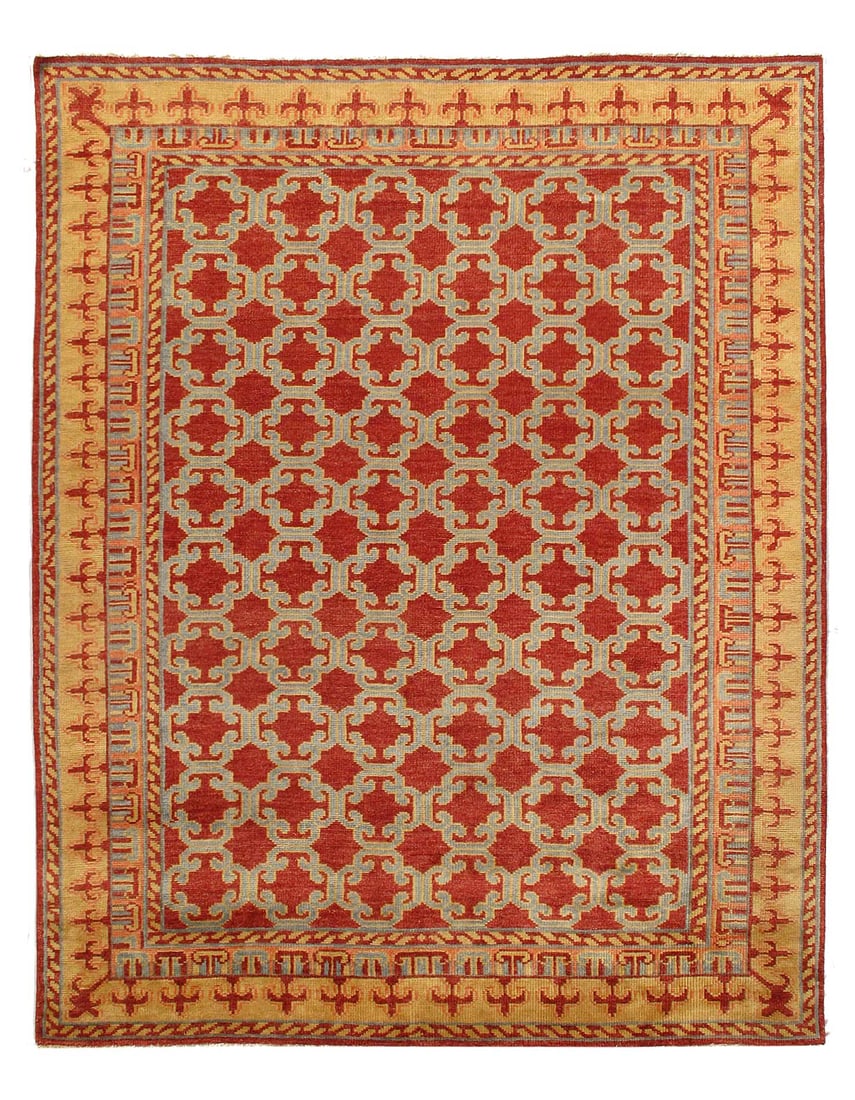 Fine Hand Knotted Khotan design 7'11'' X 9'9'': Fine Hand Knotted Khotan design 7'11'' X 9'9'' - New, Khotan, Hand-Knotted, Lamb's Wool, 300 -D12469- 862.This item is part of our fine auction collection which includes many fine home accessories inc