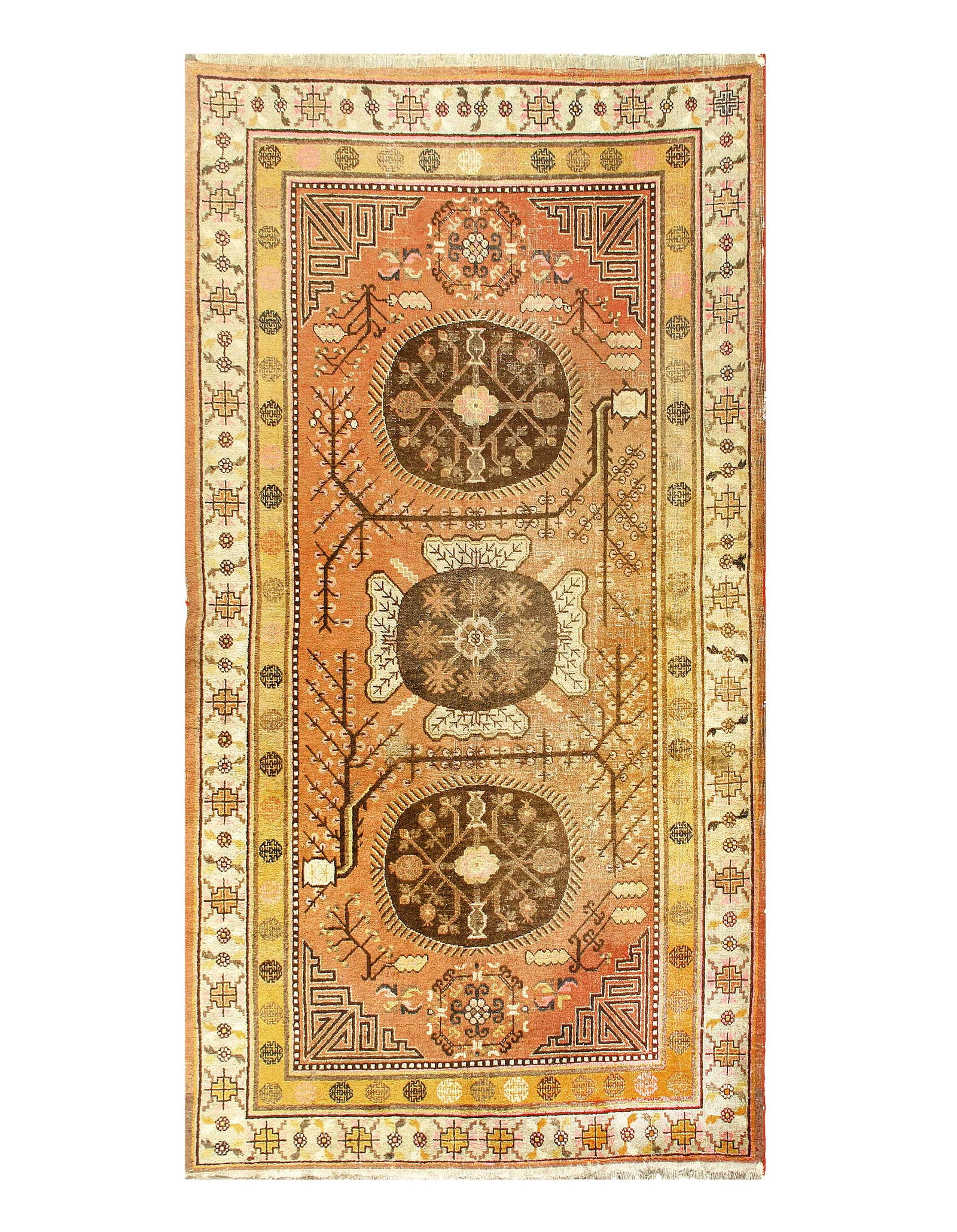 Rust Antique Khotan 5'6'' X 10'5'': Rust Antique Khotan 5'6'' X 10'5'' - Early 20th Century, Khotan, Hand-Knotted, Lamb's Wool, 300 -D11299- 862.This item is part of our fine auction collection which includes many fine home accessories 