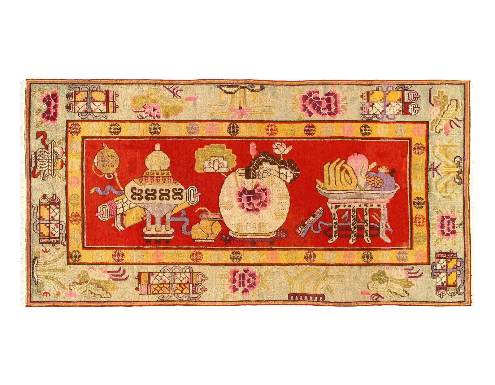 Fine Hand knotted Vintage Khotan rug 4'4" x 9'1": Fine Hand knotted Vintage Khotan rug 4'4" x 9'1" - circa 1880, Khotan, Hand-Knotted, Lamb's Wool, 300 -D11391- 862.This item is part of our fine auction collection which includes many fine home access