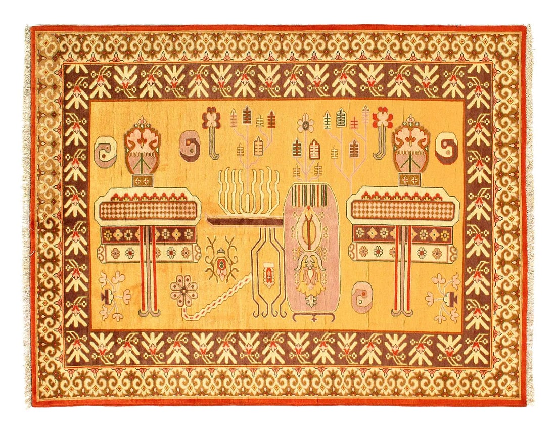 Fine Hand knotted Khotan design 5'X 6': Fine Hand knotted Khotan design 5'X 6' - NEW, Khotan, Hand-Knotted, Lamb's Wool, 300 -D14162- 862.This item is part of our fine auction collection which includes many fine home accessories including a