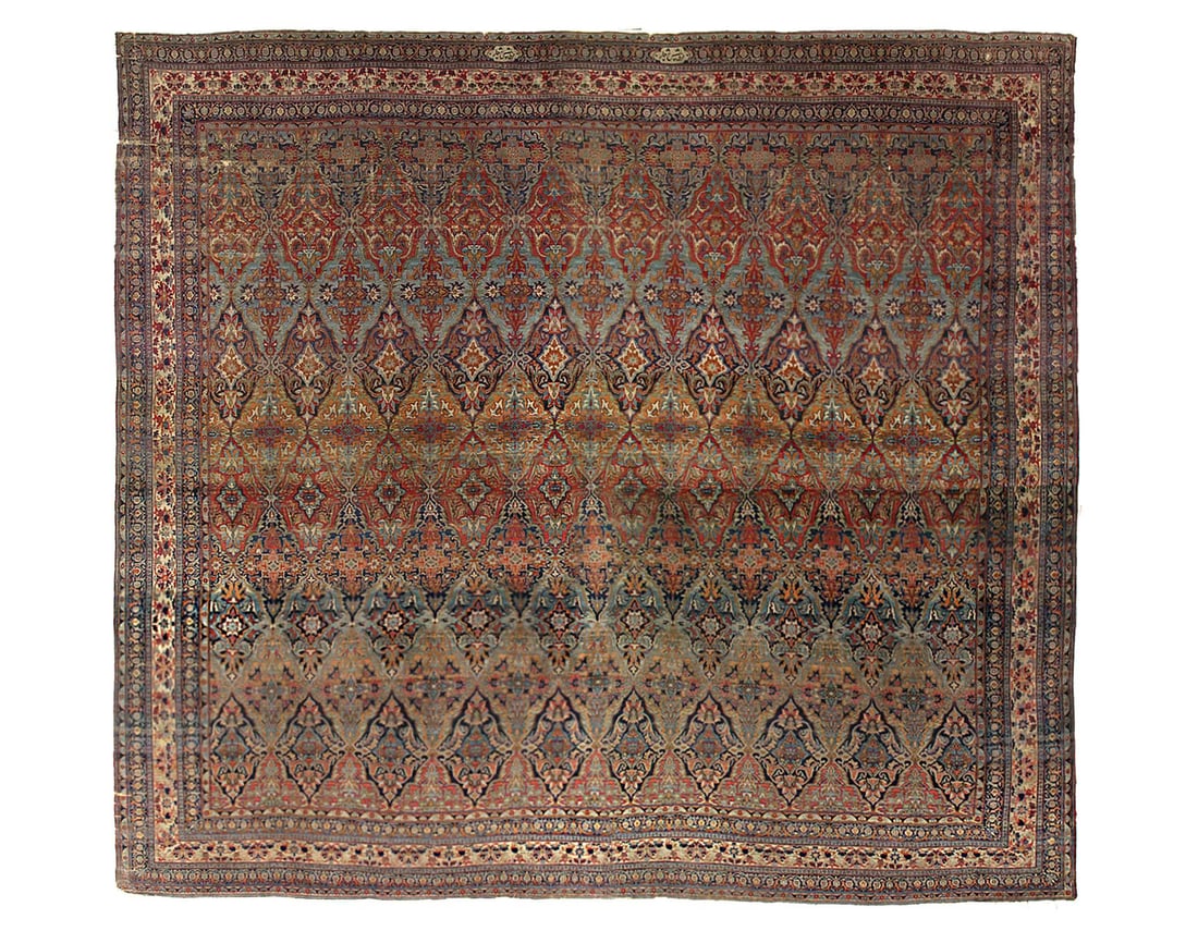Antique Navy Blue Fine Hand Knotted Persian Kermanshah Rug 20' X 21' (1 of 4)