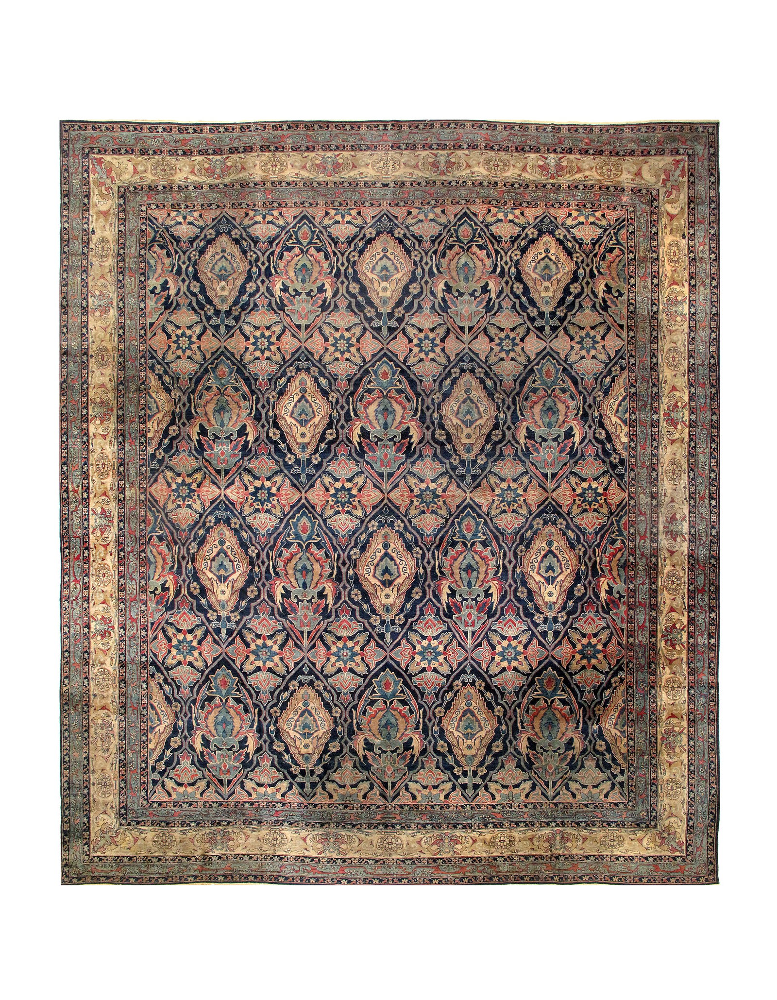 Antique Navy Blue Fine Hand Knotted Persian Kermanshah Rug 15'7'' X 18'7'' (1 of 4)