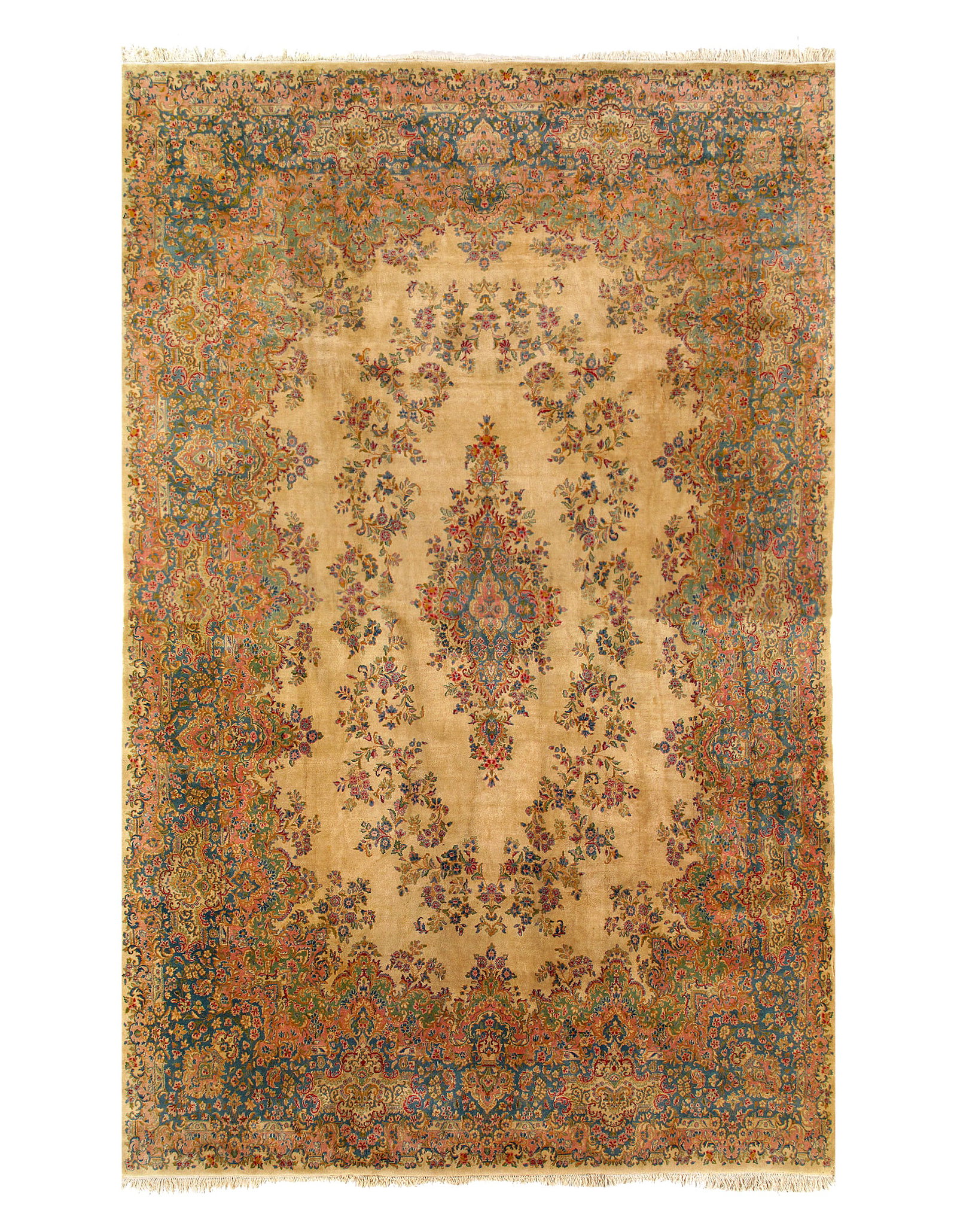 Ivory Persian Fine Hand Knotted Kerman 11'8'' X 18'2'': Ivory Persian Fine Hand Knotted Kerman 11'8'' X 18'2'' - New, kerman, Hand-Knotted, Lamb's Wool, 300 -D10799- 862.This item is part of our fine auction collection which includes many fine home accesso