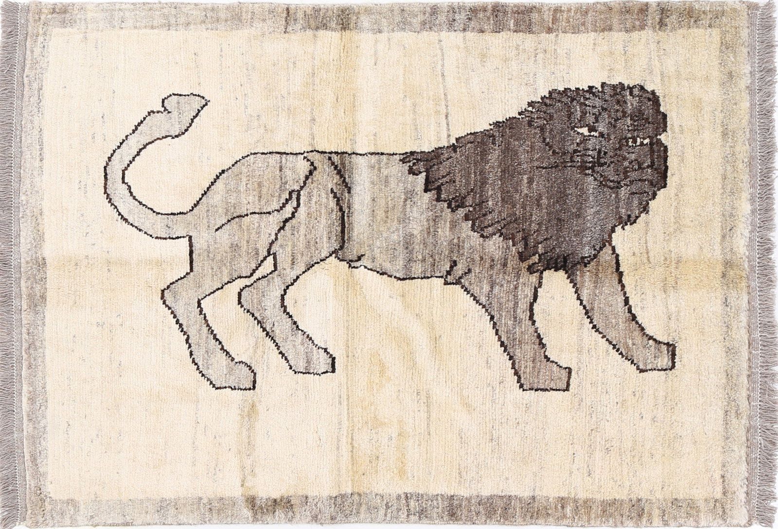 Handmade Persian Gabbeh Pictorial Lion Accent 3'4"X 5': Handmade Persian Gabbeh Pictorial Lion Accent 3'4"X 5' - NEW, Gabbeh, Hand-Knotted, Lamb's Wool, 300 -D13798- 862.This item is part of our fine auction collection which includes many fine home accesso