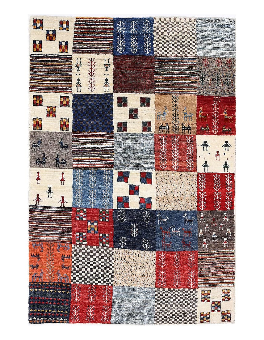 Fine Hand knotted Persain Gabbeh 3'6'' X 5'4'': Fine Hand knotted Persain Gabbeh 3'6'' X 5'4'' - New, Gabbeh, Hand-Knotted, Lamb's Wool, 300 -D13805- 862.This item is part of our fine auction collection which includes many fine home accessories inc