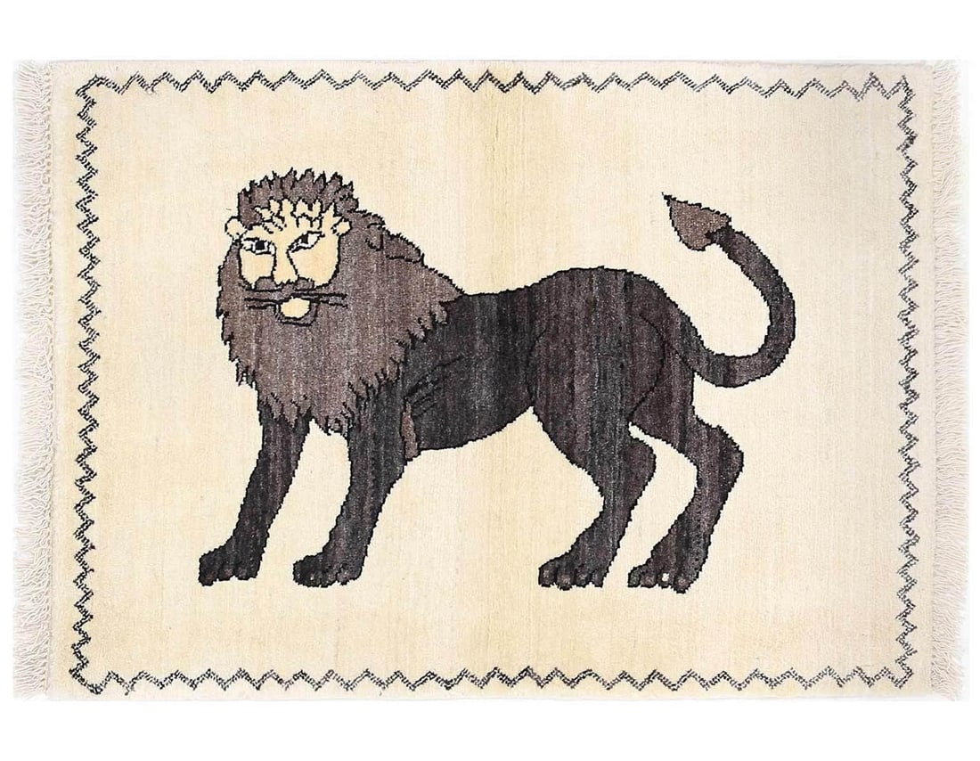 Handmade Persian Gabbeh Pictorial Lion Accent 2'3"X 3'3": Handmade Persian Gabbeh Pictorial Lion Accent 2'3"X 3'3" - NEW, Gabbeh, Hand-Knotted, Lamb's Wool, 300 -D13755- 862.This item is part of our fine auction collection which includes many fine home acces
