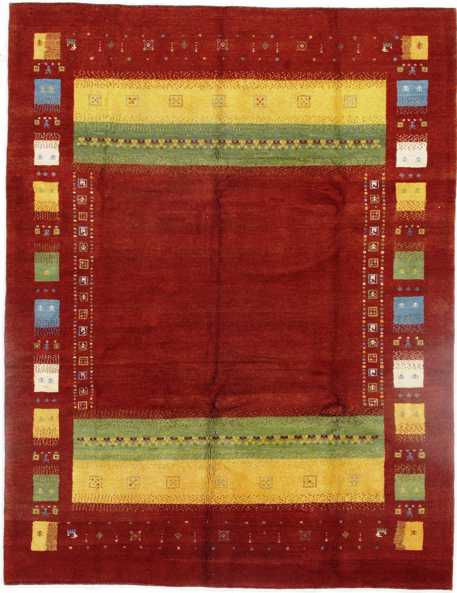 Red Persian Gabbeh 7'6" x 9'3": Red Persian Gabbeh 7'6" x 9'3" - New, Gabbeh, Hand-Knotted, Lamb's Wool, 300 -D09267- 862.This item is part of our fine auction collection which includes many fine home accessories including antique r