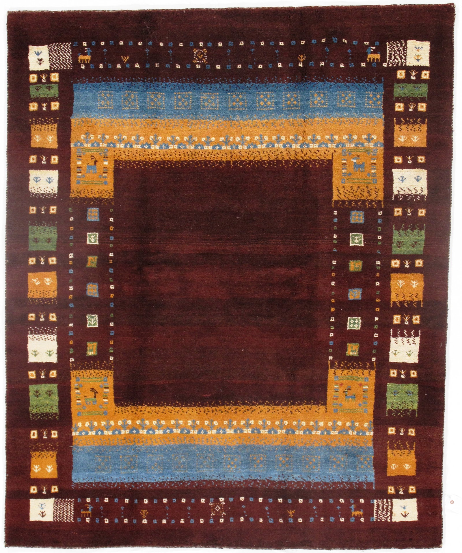 Red Persian Gabbeh 5'2" x 6'5": Red Persian Gabbeh 5'2" x 6'5" - New, Gabbeh, Hand-Knotted, Lamb's Wool, 300 -D09262- 862.This item is part of our fine auction collection which includes many fine home accessories including antique r