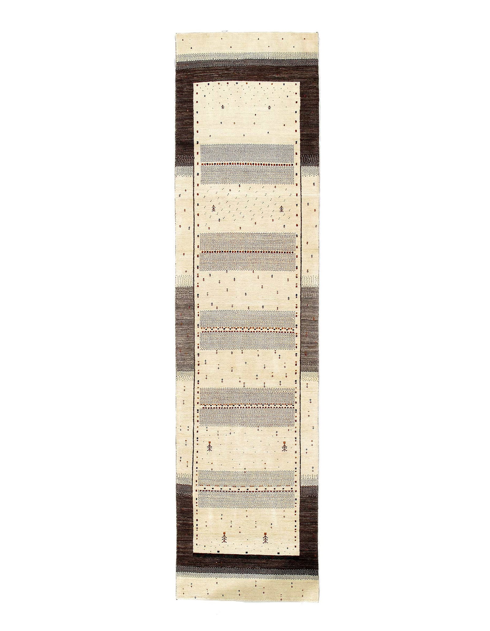 Ivory Persian Gabbeh Runner 3' X 13': Ivory Persian Gabbeh Runner 3' X 13' - New, Gabbeh, Hand-Knotted, Lamb's Wool, 300 -D09194- 862.This item is part of our fine auction collection which includes many fine home accessories including ant