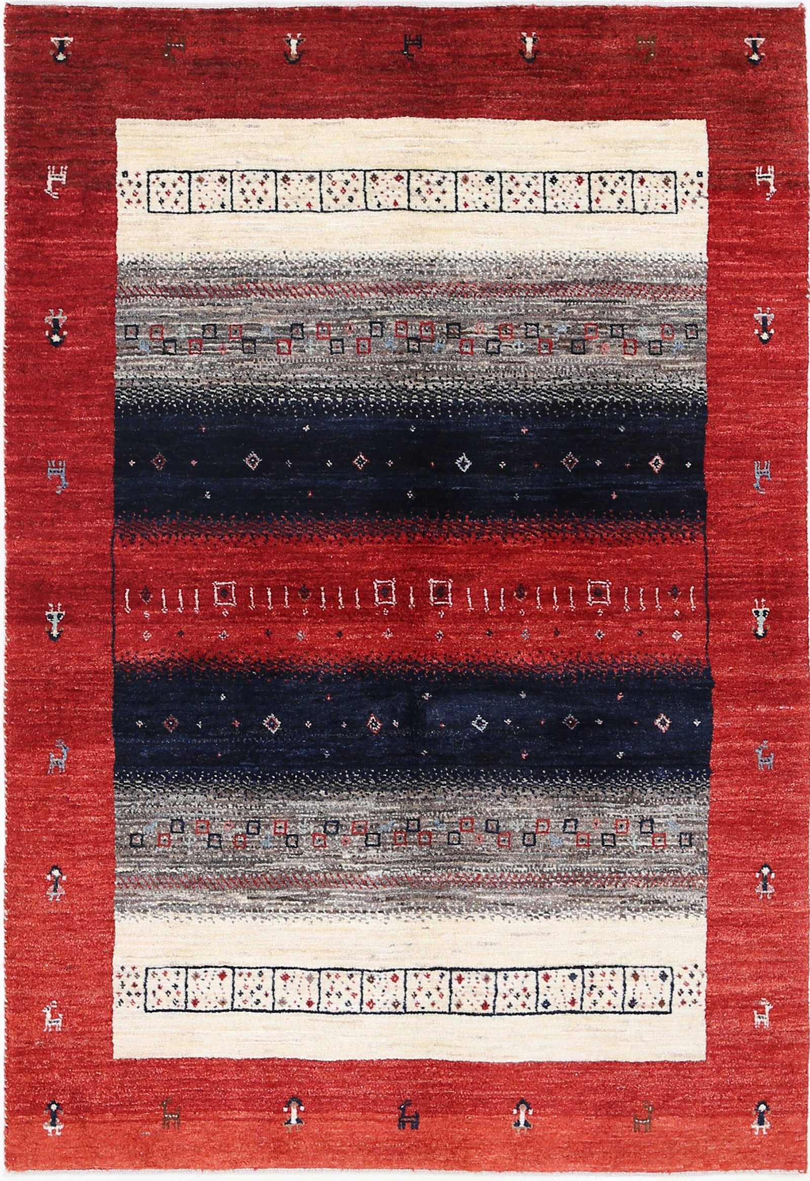 Fine Hand knotted Persian Gabbeh 3'4'' X 4'11'': Fine Hand knotted Persian Gabbeh 3'4'' X 4'11'' - New, Gabbeh, Hand-Knotted, Lamb's Wool, 300 -D13907- 862.This item is part of our fine auction collection which includes many fine home accessories in