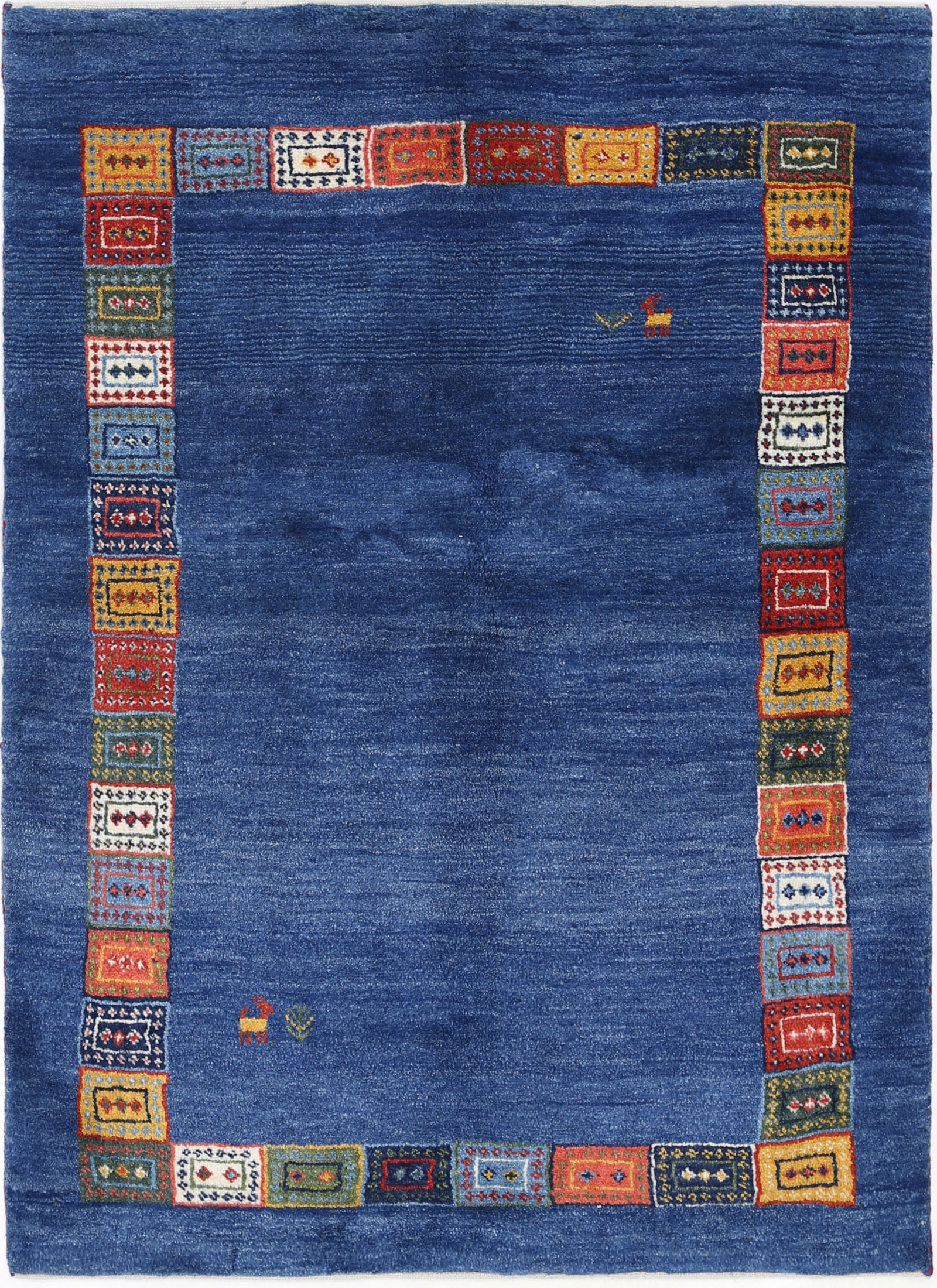 Blue Color Fine Hand knotted Persian Gabbeh rug 3'7'' X 5'1'': Blue Color Fine Hand knotted Persian Gabbeh rug 3'7'' X 5'1'' - New, Gabbeh, Hand-Knotted, Lamb's Wool, 300 -D13924- 862.This item is part of our fine auction collection which includes many fine home 