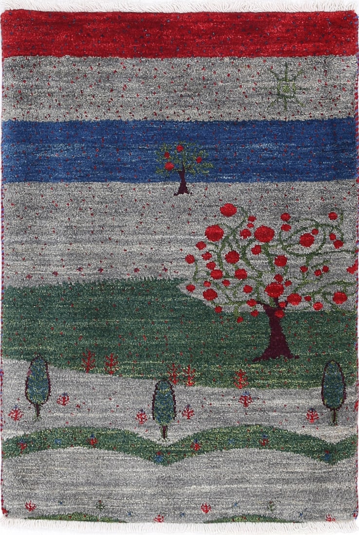 Multi color fine hand knotted Persian Gabbeh 2' X 3'1'': Multi color fine hand knotted Persian Gabbeh 2' X 3'1'' - New, Gabbeh, Hand-Knotted, Lamb's Wool, 300 -D13925- 862.This item is part of our fine auction collection which includes many fine home access