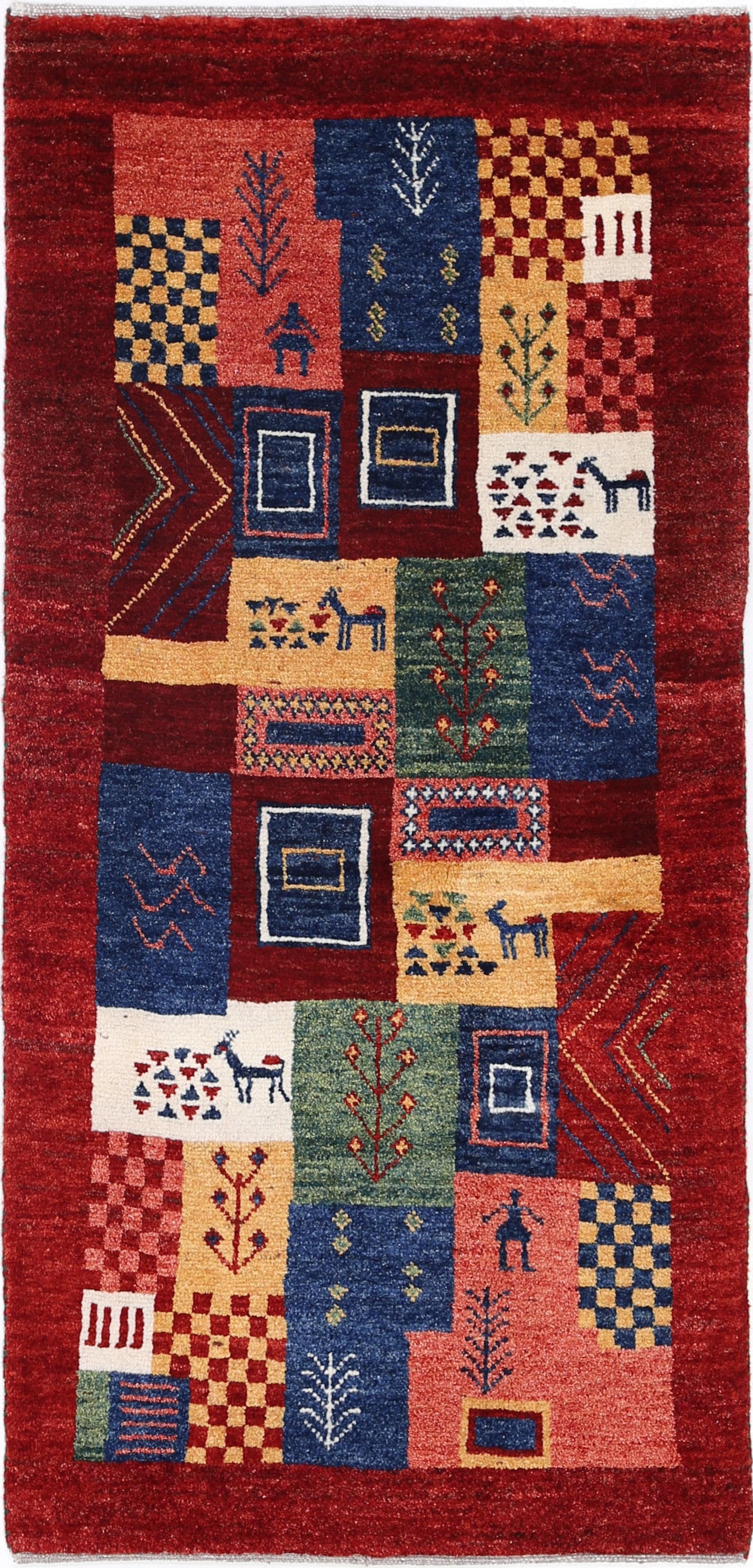 Multi color fine hand knotted Persian Gabbeh 2'5'' X 5'2'': Multi color fine hand knotted Persian Gabbeh 2'5'' X 5'2'' - New, Gabbeh, Hand-Knotted, Lamb's Wool, 300 -D13926- 862.This item is part of our fine auction collection which includes many fine home acc
