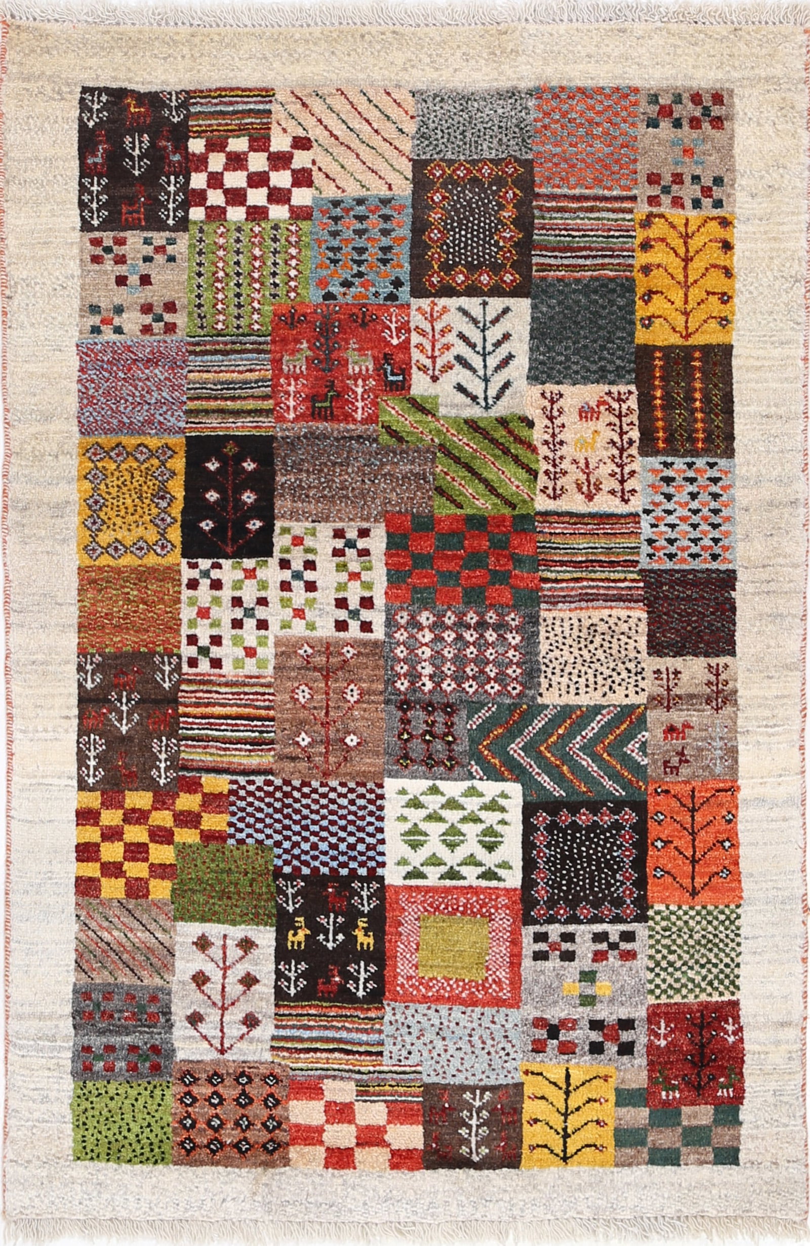 Multi color fine hand knotted Persian Gabbeh 2'8'' X 4'2'': Multi color fine hand knotted Persian Gabbeh 2'8'' X 4'2'' - New, Gabbeh, Hand-Knotted, Lamb's Wool, 300 -D13931- 862.This item is part of our fine auction collection which includes many fine home acc