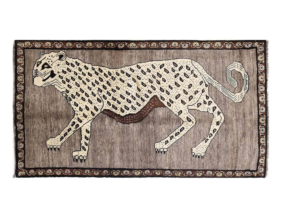 Animal Pictorial Cheetah Hand Knotted Rug 3'4"X 6'5": Animal Pictorial Cheetah Hand Knotted Rug 3'4"X 6'5" - NEW, Gabbeh, Hand-Knotted, Lamb's Wool, 300 -D13686- 862.This item is part of our fine auction collection which includes many fine home accessori