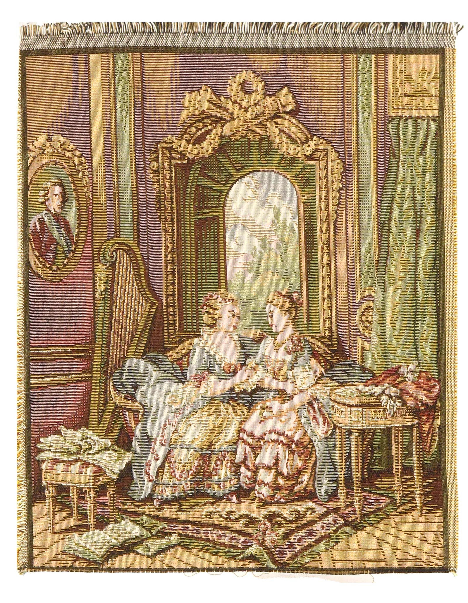 Genre Tapestry Landscape Romantic Vintage 1' X 1'3'': Genre Tapestry Landscape Romantic Vintage 1' X 1'3'' - Circa 1970, French, Hand-Loomed, Flat Weave, 300 -D12057-58- 862.This item is part of our fine auction collection which includes many fine home a