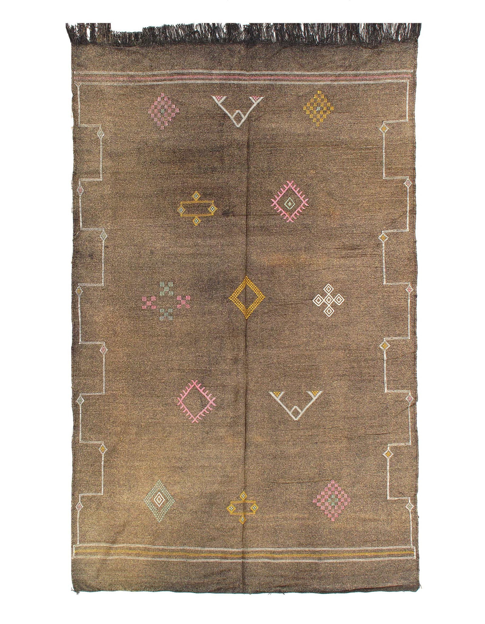Fine Hand Knotted silk & wool Vintage Flat Weave Moroccon 4'8'' X 7'8'': Fine Hand Knotted silk & wool Vintage Flat Weave Moroccon 4'8'' X 7'8'' - Circa 1970, Flat Weave, Hand-Knotted, Lamb's Wool, 300 -D11854- 862.This item is part of our fine auction collection which inc