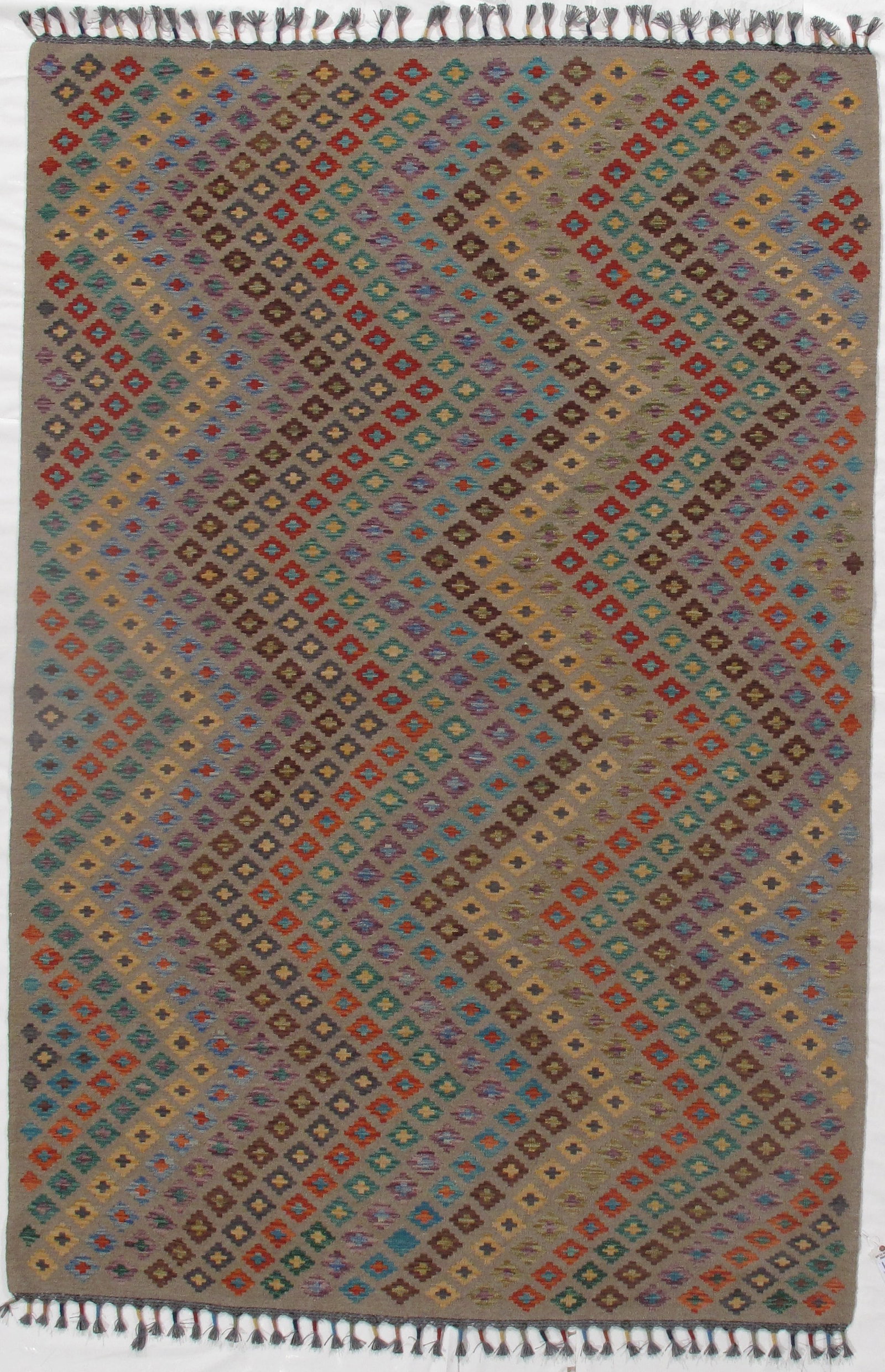 Multi color Flat weave kilim 6' 6'' X 9' 9'': Multi color Flat weave kilim 6' 6'' X 9' 9'' - New, Flat Weave, Hand-Knotted, Lamb's Wool, 300 -D09863- 862.This item is part of our fine auction collection which includes many fine home accessories i