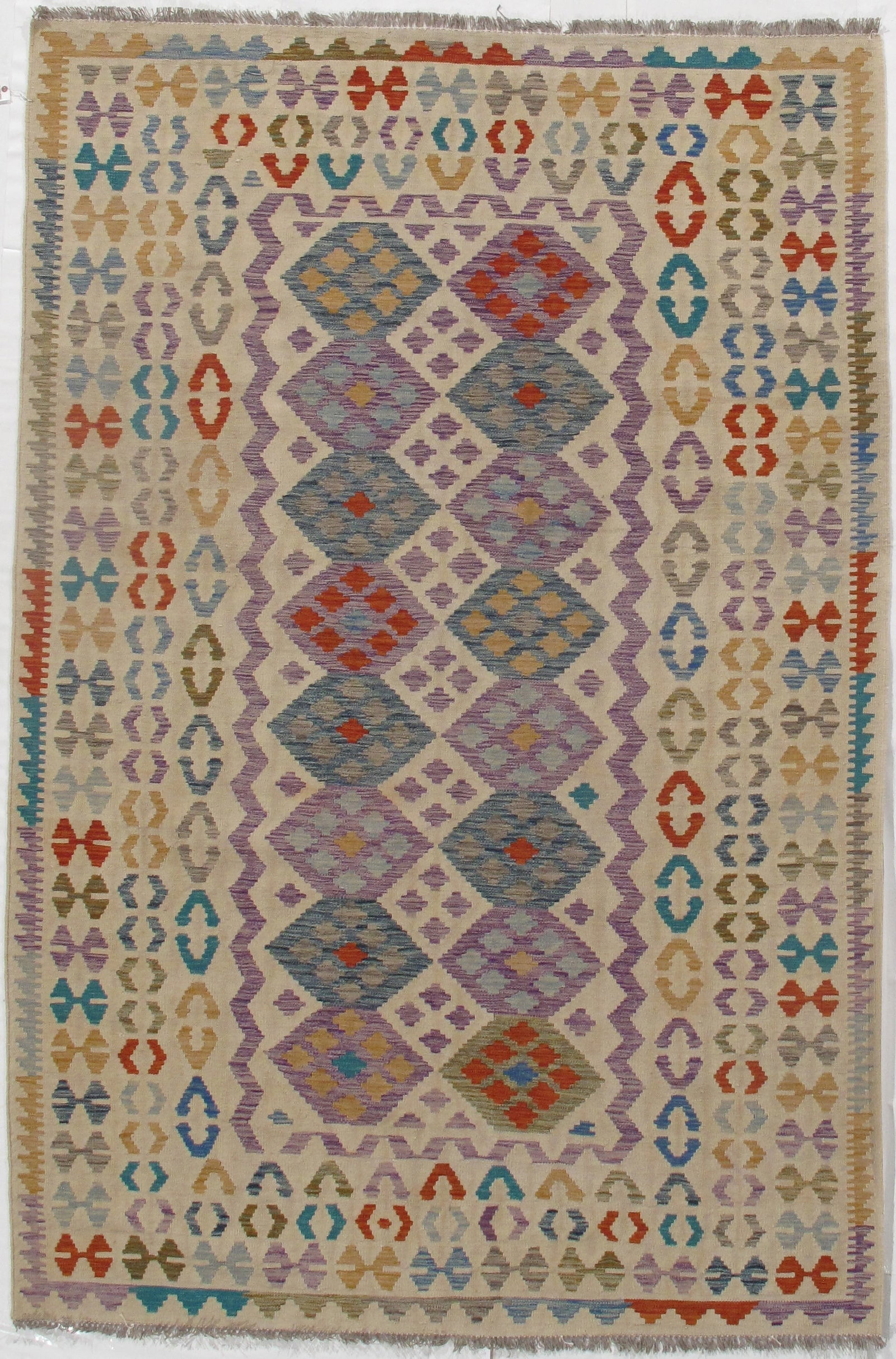 Multi color Flat weave kilim 6' 6''X 9' 7'': Multi color Flat weave kilim 6' 6''X 9' 7'' - New, Flat Weave, Hand-Knotted, Lamb's Wool, 300 -D09871- 862.This item is part of our fine auction collection which includes many fine home accessories in