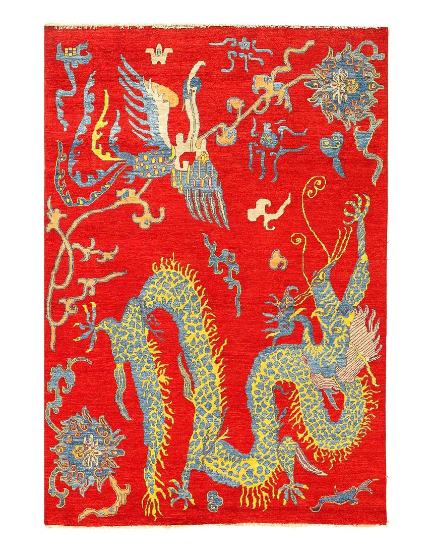 Fine Hand knotted Chinese Dragon Art Deco design 6'x 8'9": Fine Hand knotted Chinese Dragon Art Deco design 6'x 8'9" - NEW, Chinese, Hand-Knotted, Lamb's Wool, 300 -D14159- 862.This item is part of our fine auction collection which includes many fine home acc