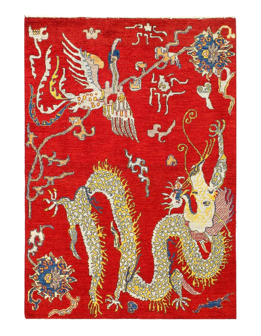 Fine Hand knotted Chinese Dragon Art Deco design 4'X 6': Fine Hand knotted Chinese Dragon Art Deco design 4'X 6' - NEW, Chinese, Hand-Knotted, Lamb's Wool, 300 -D14160- 862.This item is part of our fine auction collection which includes many fine home acces