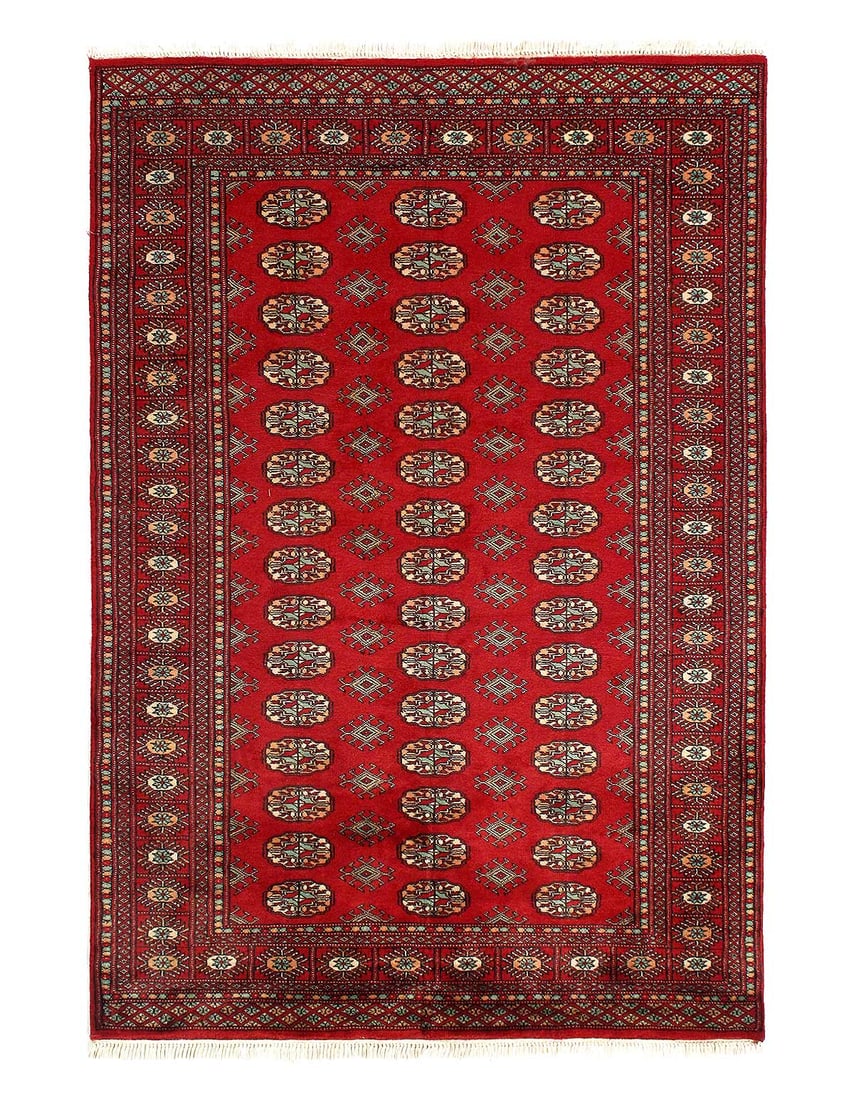 Fine Hand Knotted Bokhara rug 4' x 6': Fine Hand Knotted Bokhara rug 4' x 6' - New, Bokhara, Hand-Knotted, Lamb's Wool, 300 -D12551- 862.This item is part of our fine auction collection which includes many fine home accessories including a