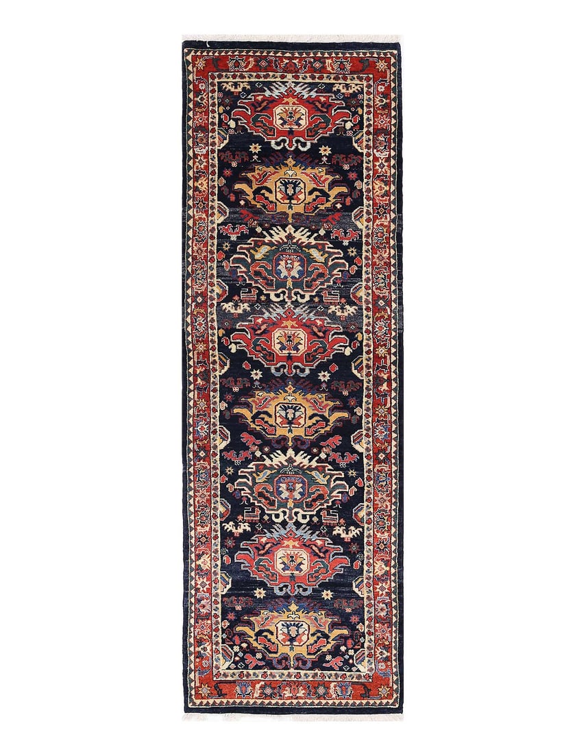 Navy blue Fine Hand knotted Persian bidjar runner 2' X 7' (1 of 4)
